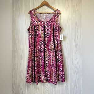 NY Collection Woman Pink Abstract Sleeveless A-Line Dress – Size 2X